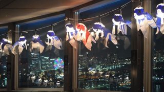 日本の夏を感じる、横浜マリンタワー展望台に「金魚ちょうちん」が点灯中