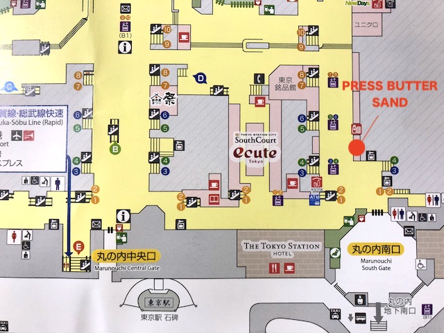 東京駅PRESS BUTTER SAND（プレスバターサンド）駅構内マップ／地図