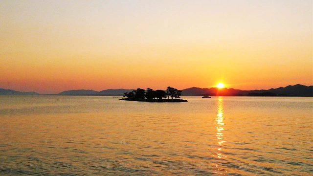 松江宍道湖夕景 油絵F3号 絵画のみ 夕陽百選・宍道湖イラスト（島根