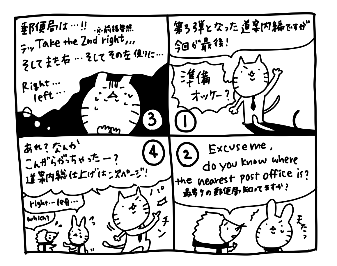 ひとこと英会話マンガ【７８】Turn right, on your left