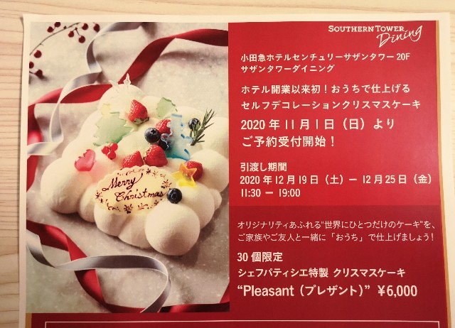 東京・小田急ホテルセンチュリータワー内サザンタワーダイニングのクリスマスケーキ「Pleasant（プレザント）」チラシ