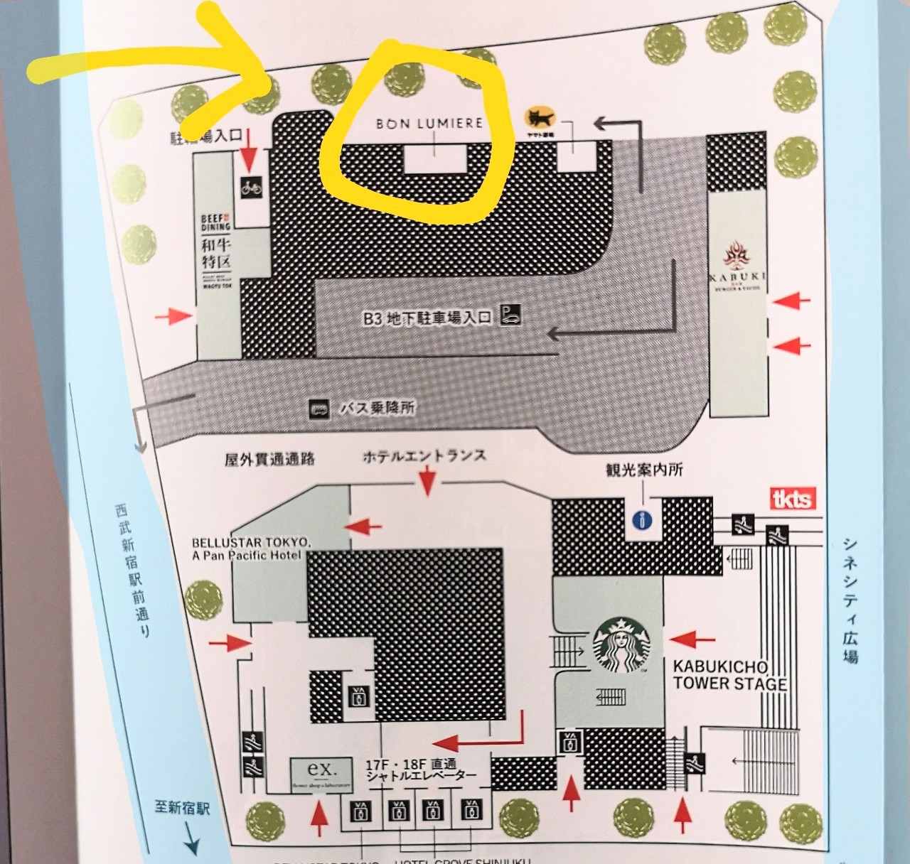 東京都新宿区・「BON LUMIERE」の地図（東急歌舞伎町タワーのパンフレット）