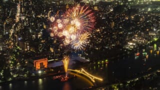 東京スカイツリー展望台から見た隅田川花火大会