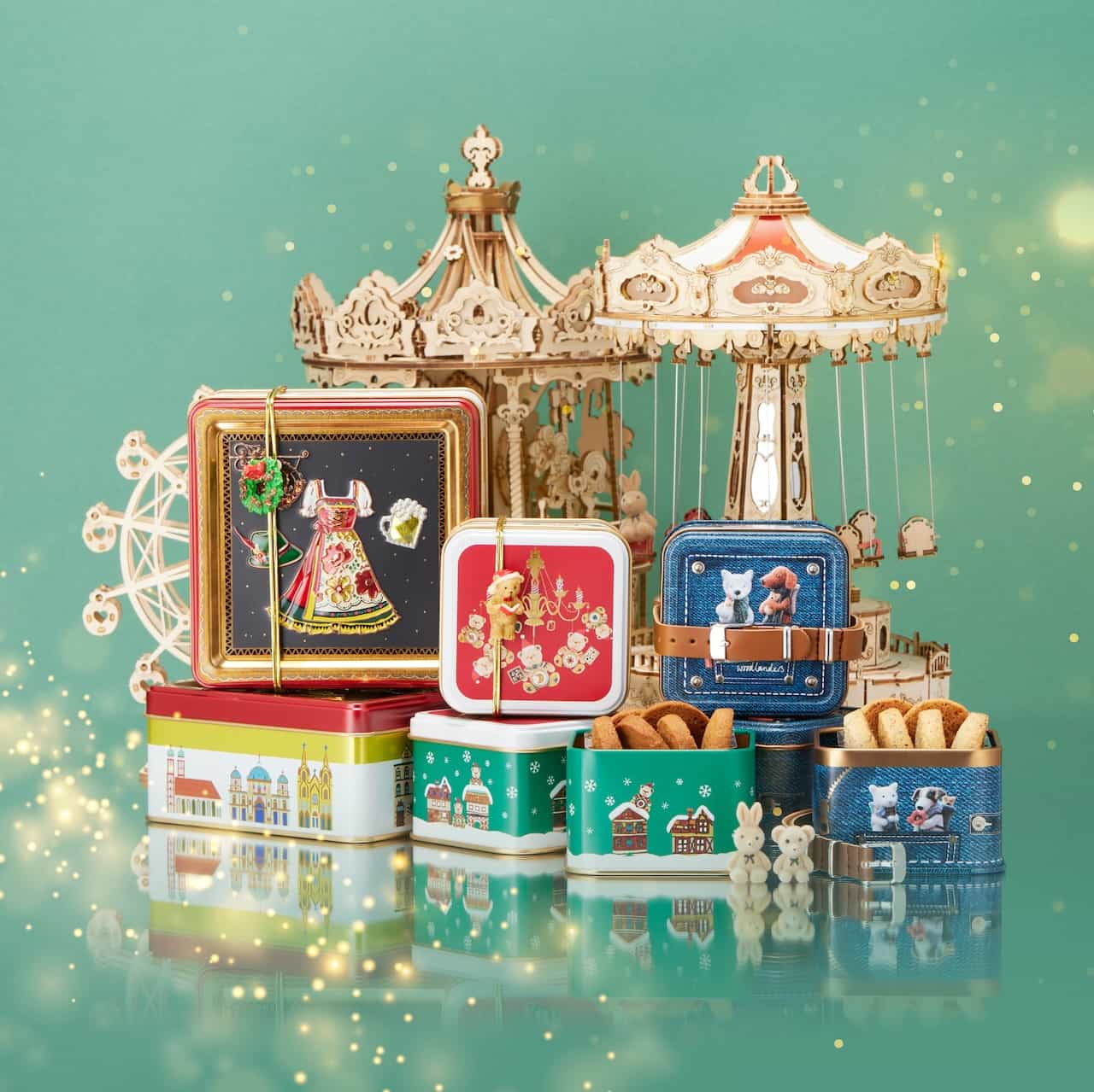 銀座三越・シャンデリアをテーマとして作ったお菓子缶やドイツのクリスマスマーケットをイメージしたドイツ缶など
