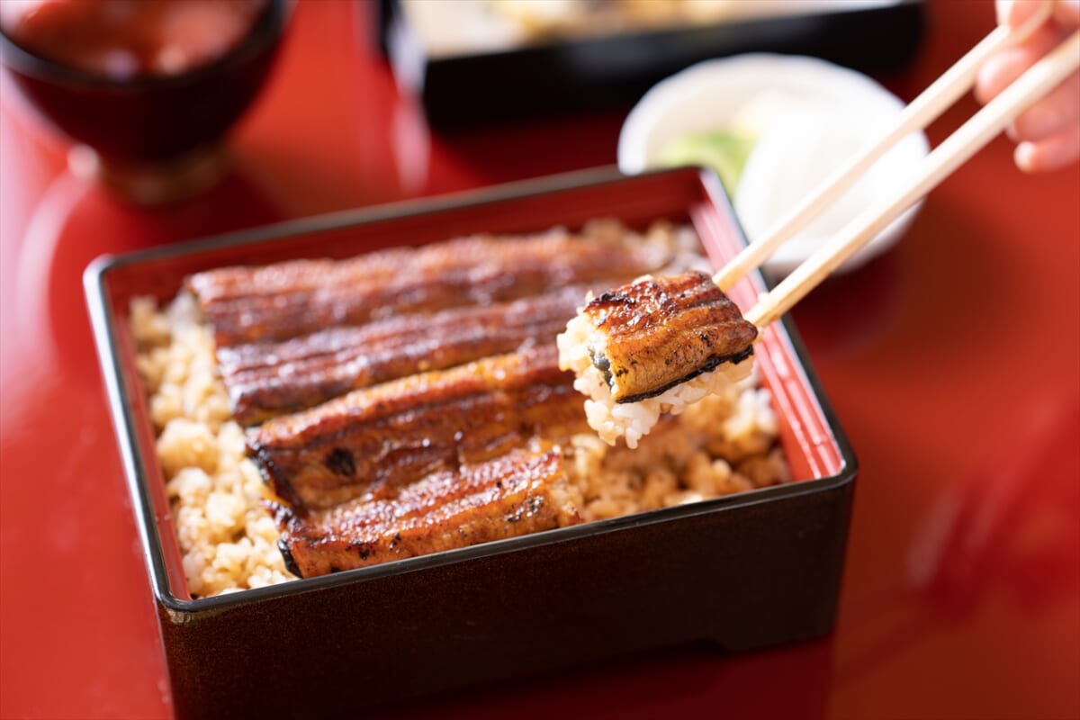 タレのみ鰻重　箸掴み　