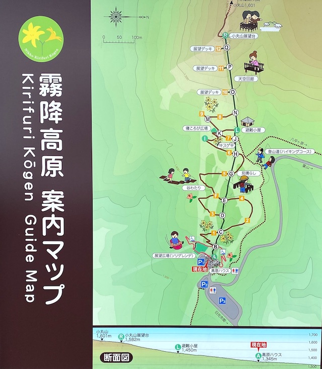 栃木県　日光　天空回廊　キスゲ平園地　霧降高原　案内マップ