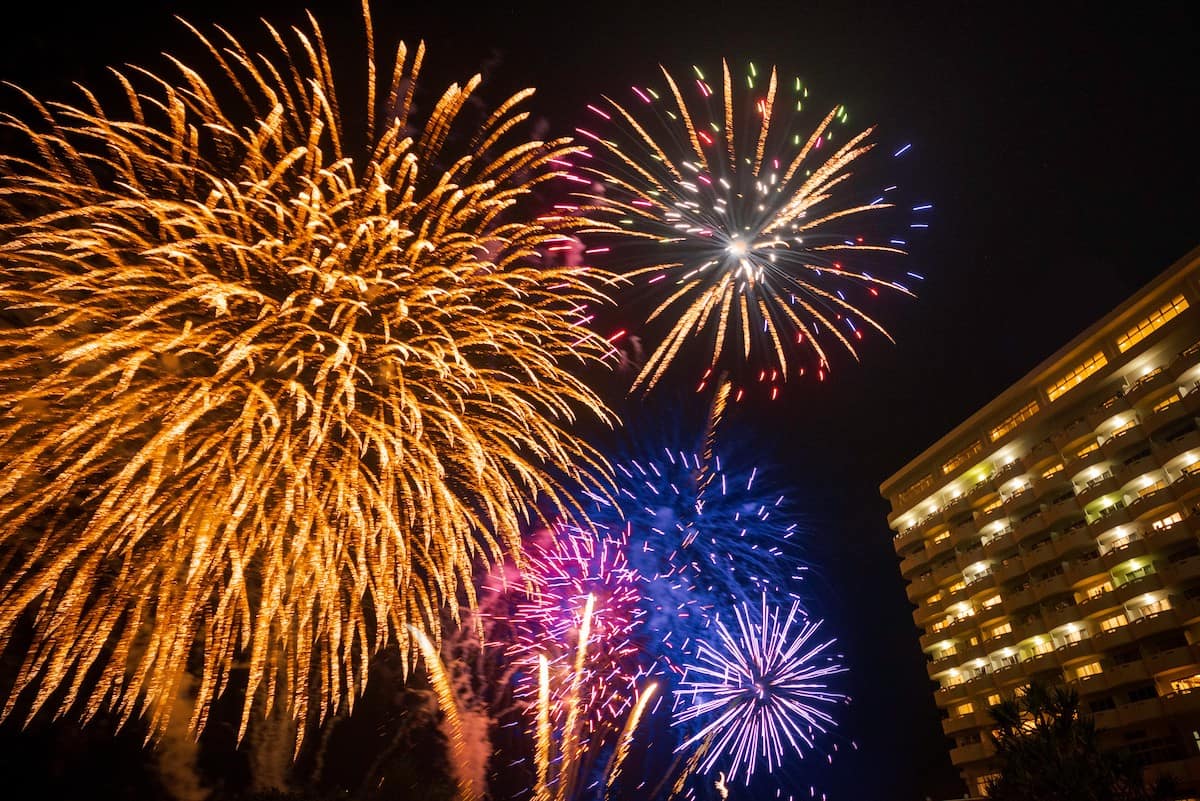 夜空を彩る花火の打ち上げ