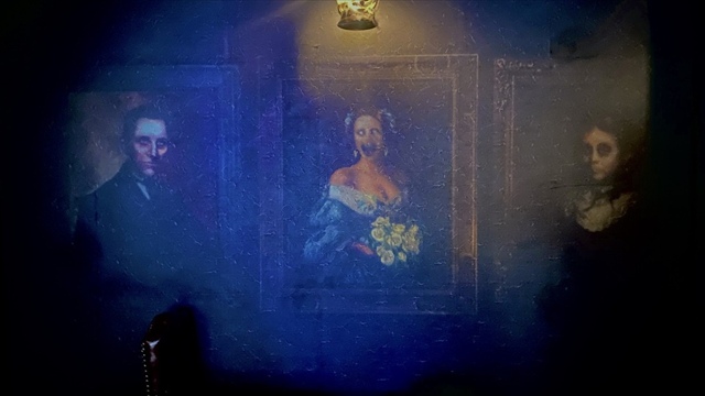 店内の壁に映し出された絵画の映像