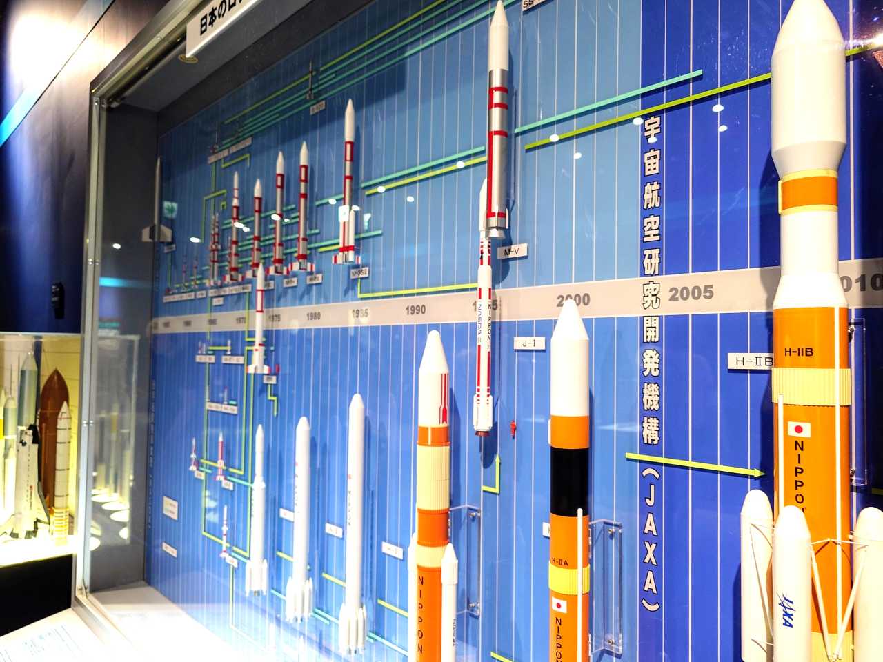 東京都江東区・「日本科学未来館」特別展「深宇宙展〜人類はどこへ向かうのか」To the Moon and Beyond (歴代の打ち上げロケットの展示)