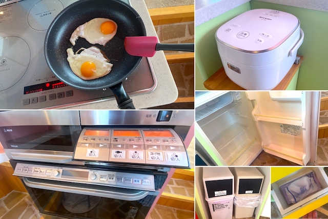 「死なないための家」三鷹天命反転住宅 303 宿泊記 キッチン IH オーブン レンジ グリル 炊飯器 冷蔵庫 ゴミ箱