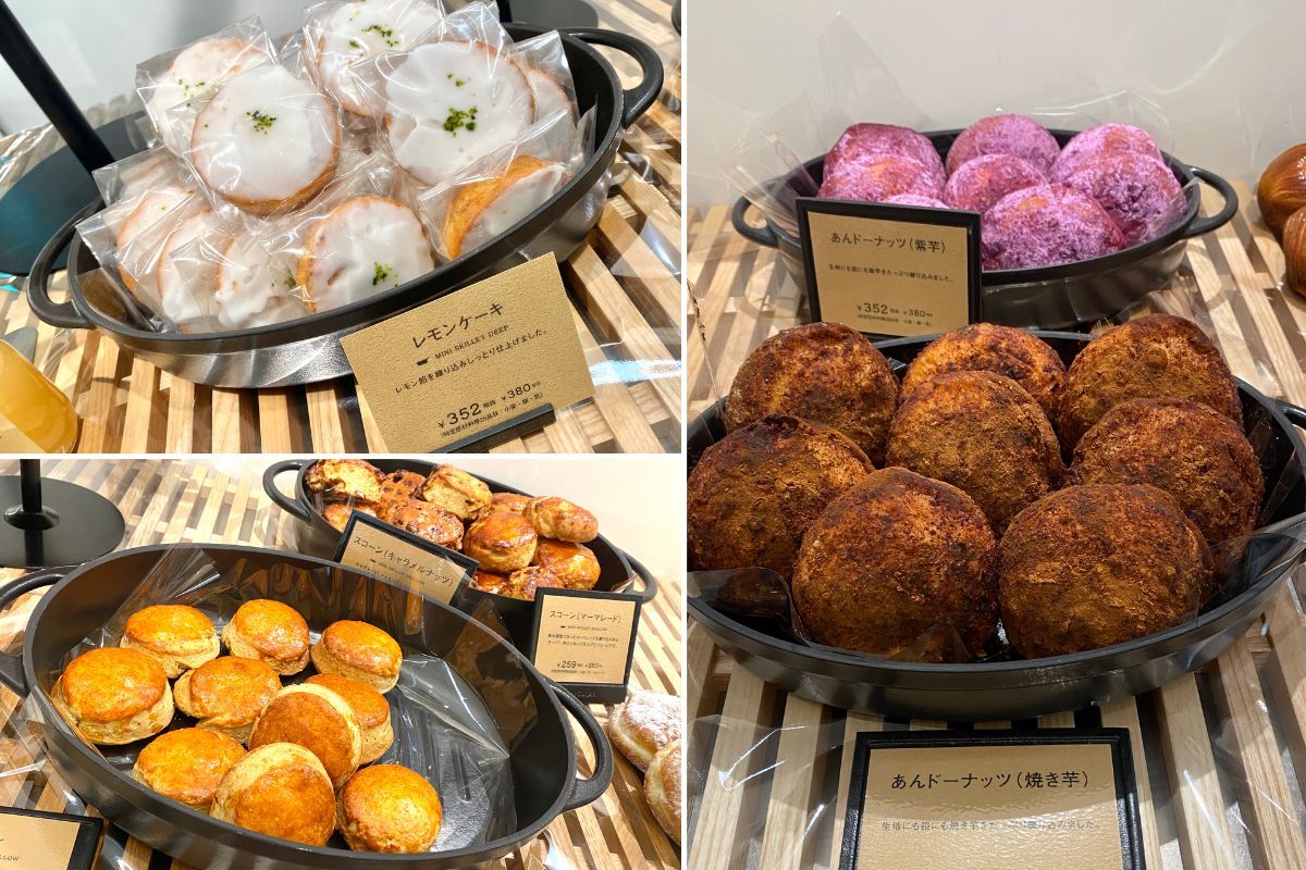 レモンケーキ 380円　スコーン 200円　スコーン（キャラメルナッツ・マーマレード）280円　あんドーナツ（焼き芋・紫芋）各380円　　バーミキュラ ポットメイドベーカリー　ニュウマン高輪店