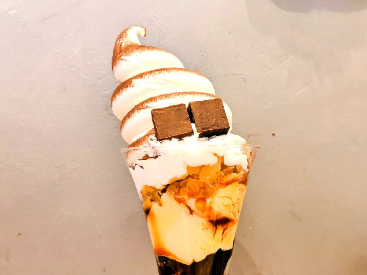 岡山県岡山市・からふね屋CAFEさんすて岡山店「ほろにがプリンのまんまるソフトパフェ〜チョコレート〜」2