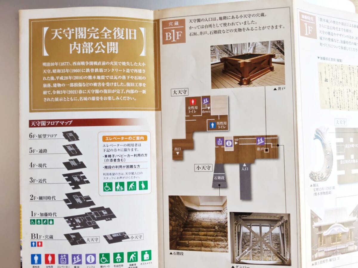 熊本県熊本市・「熊本城」天守閣(大天守・小天守)内部見学のパンフレット