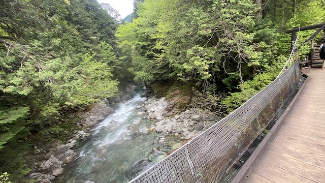 阿寺渓谷　遊歩道　最後の吊り橋