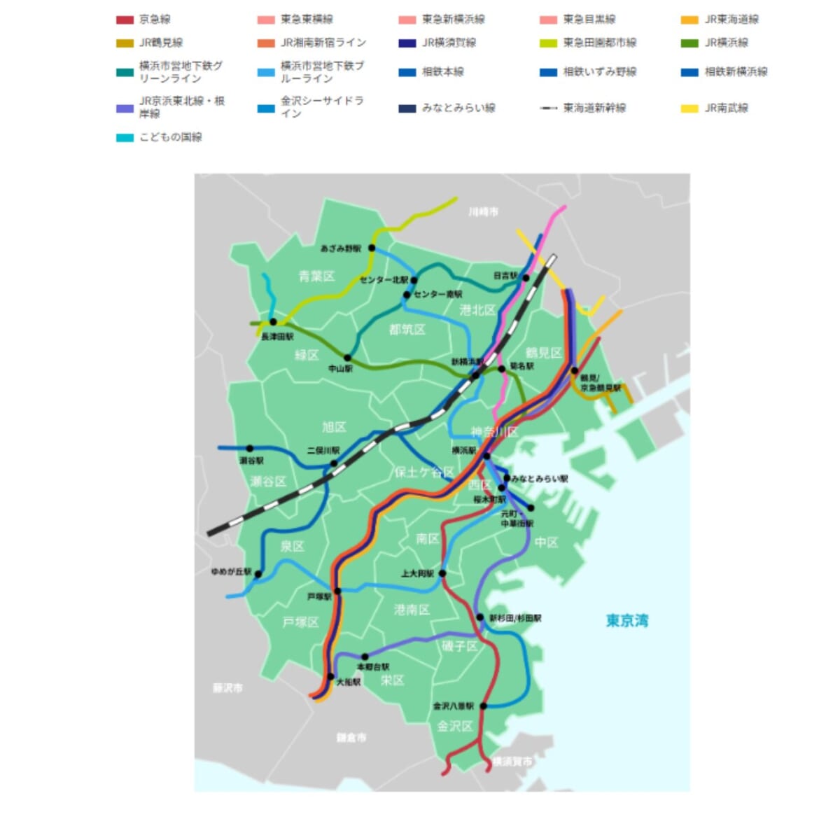 神奈川県横浜市・横浜路線図(画像提供：横浜市政策経営局シティプロモーション推進室)